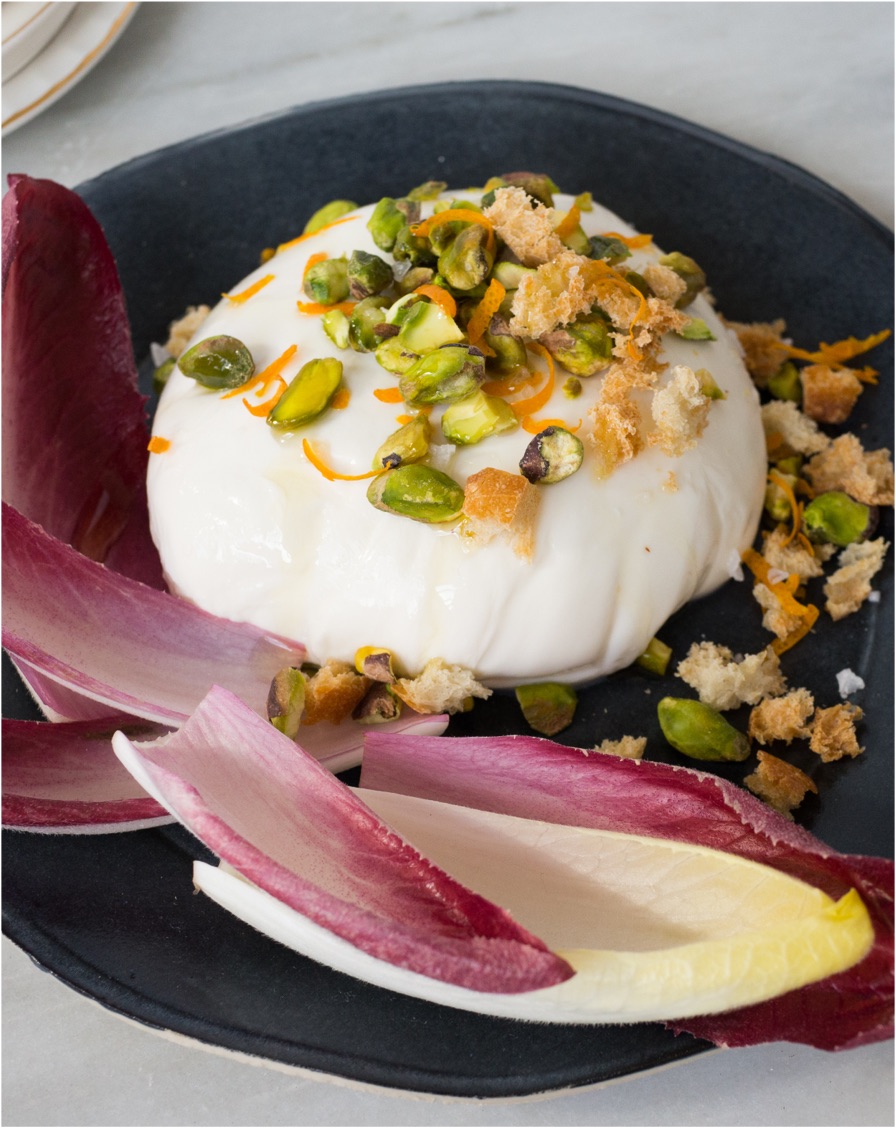 Links to Wonderful Pistachios Burrata with Mandarin Zest, Toasted Baguette, and Endive recipe